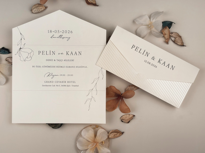 Invitatie de nunta ivory florala cu dungi sidefate - cod 13334 [3]