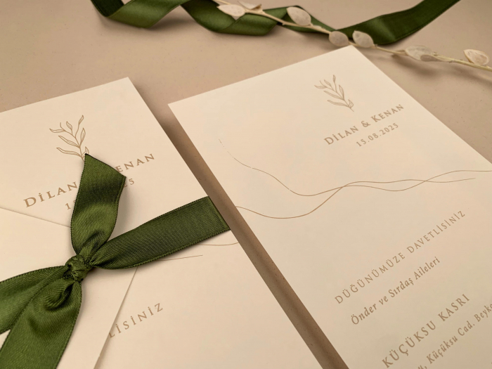 Invitatie de nunta moderda cu fundita verde - cod 12283 [4]