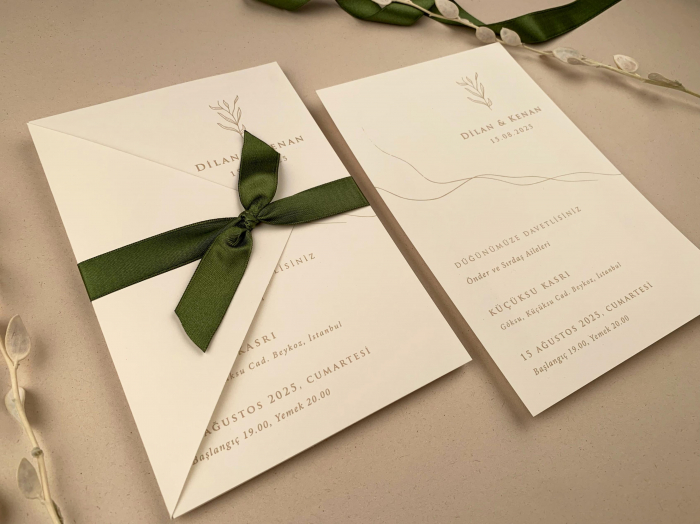 Invitatie de nunta moderda cu fundita verde - cod 12283 [2]
