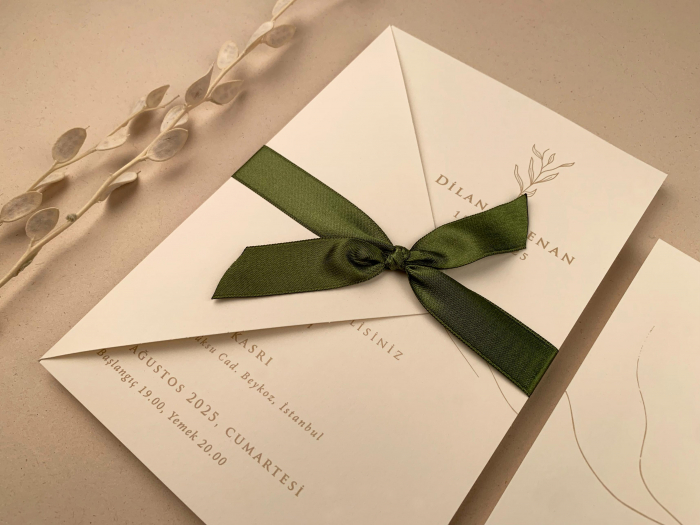 Invitatie de nunta moderda cu fundita verde - cod 12283 [3]
