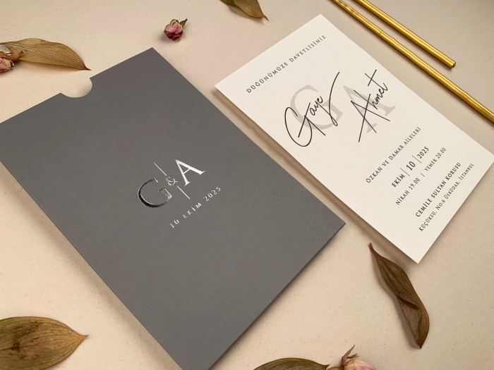 Invitatie de nunta moderna cu plic gri - cod 12286 [2]