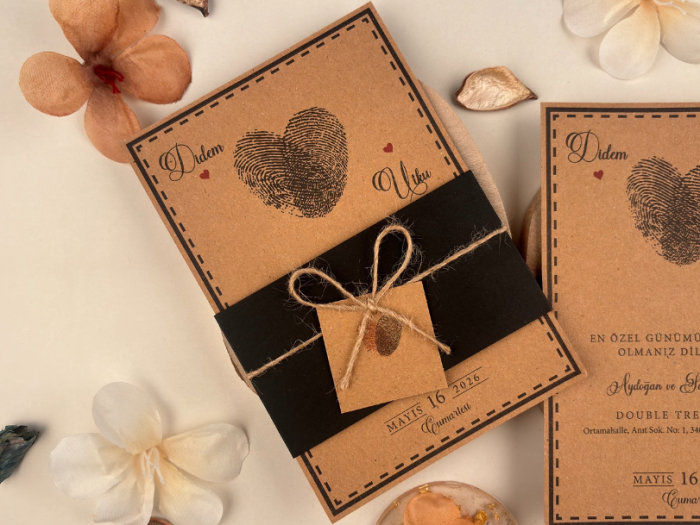 Invitatie de nunta vintage maro cu model de amprente - cod 74769 [2]