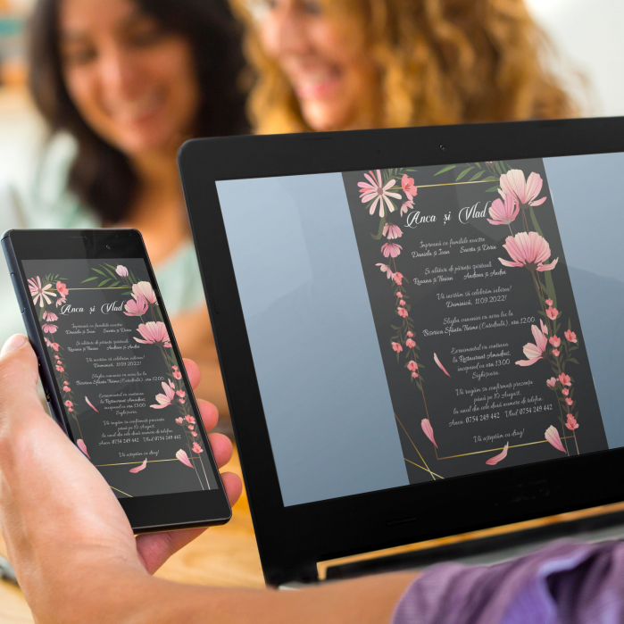 Invitatie digitala moderna neagra cu motive florale cod 0015 [2]