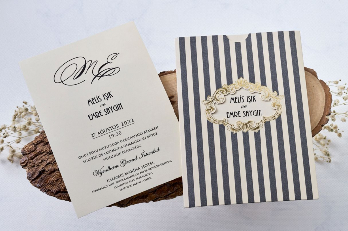 Invitatie de nunta vintage cu dungi - cod 1126 [2]