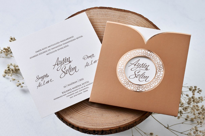 Invitatie de nunta vintage maro - cod 1129 [2]