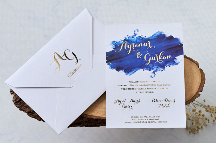 Invitatie de nunta delicata cu model albastru - cod 1148 [1]