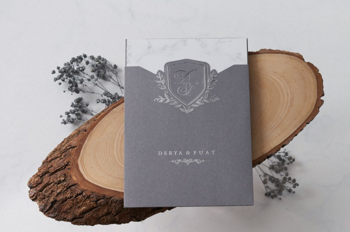 Invitatie de nunta eleganta gri cu model de marmura - cod 1155 [2]