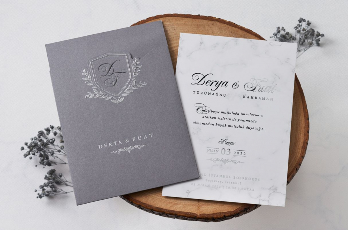 Invitatie de nunta eleganta gri cu model de marmura - cod 1155 [3]