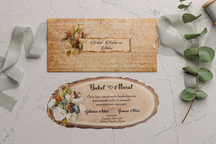 Invitatie de nunta de tip copac cu flori - cod 9113 [2]