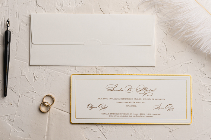 Invitatie de nunta eleganta crem / bej cu model auriu - cod 9116 [2]