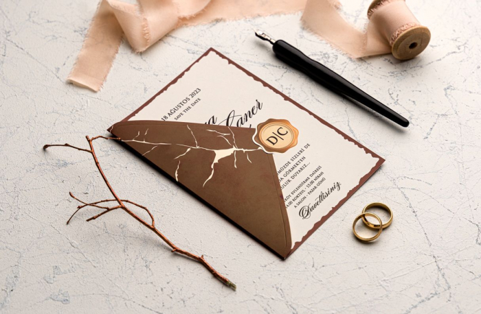 Invitatie de nunta vintage maro de tip plic - cod 9125 [1]