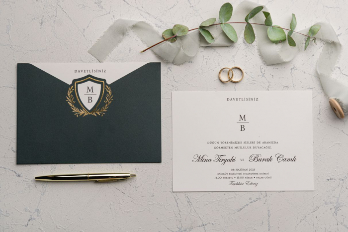 Invitatie de nunta eleganta verde cu decupaj auriu - cod 9137 [2]