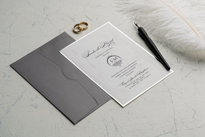 Invitatie de nunta eleganta gri cu model argintiu - cod 9144 [2]
