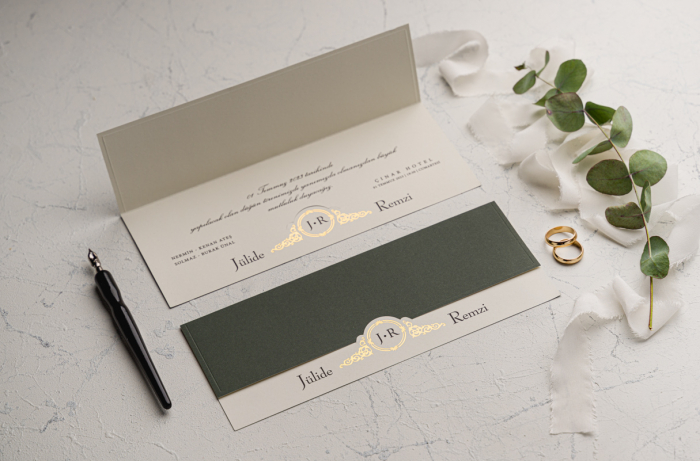 Invitatie de nunta eleganta verde cu model auriu - cod 9146 [2]