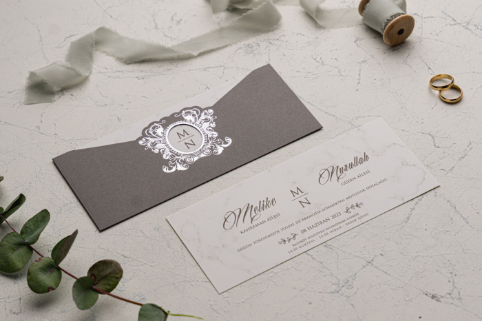 Invitatie de nunta eleganta gri cu decupaj argintiu - cod 9167 [2]