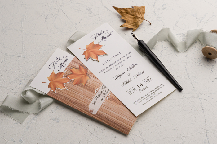 Invitatie de nunta multicolora cu frunze de toamna - cod 9168 [1]