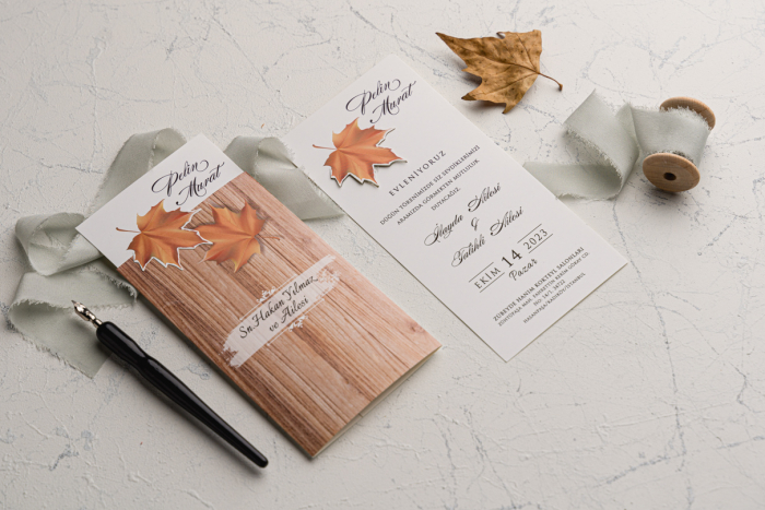 Invitatie de nunta multicolora cu frunze de toamna - cod 9168 [2]
