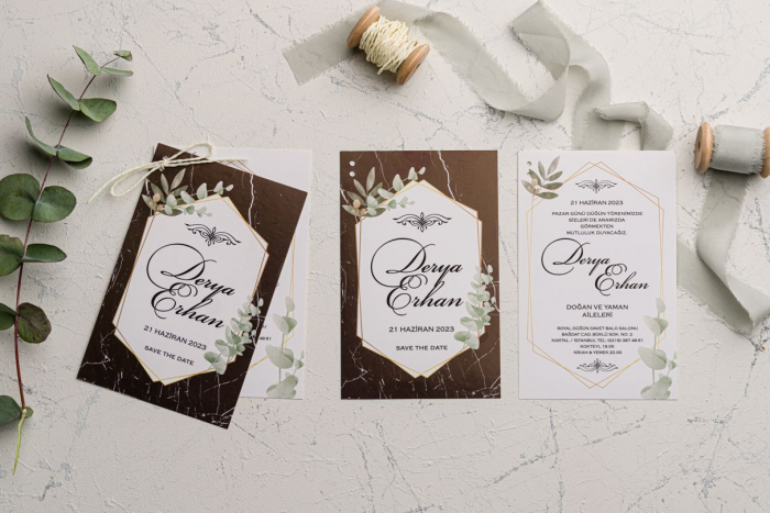 Invitatie de nunta maro cu frunze si snur - cod 9169 [2]