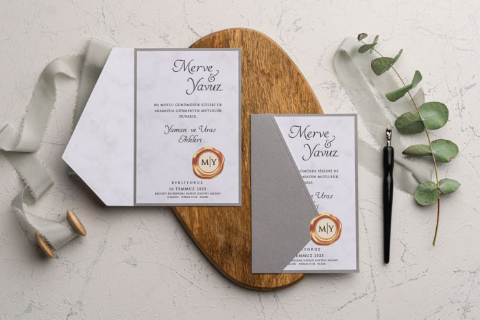 Invitatie de nunta vintage gri de tip plic cod 9183 [1]