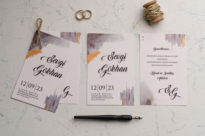 Invitatie de nunta eleganta gri cu portocaliu si snur - cod 9187 [2]