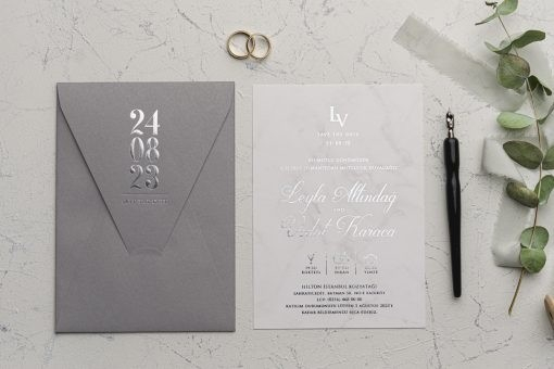 Invitatie de nunta eleganta gri cu model argintiu - cod 9194 [1]