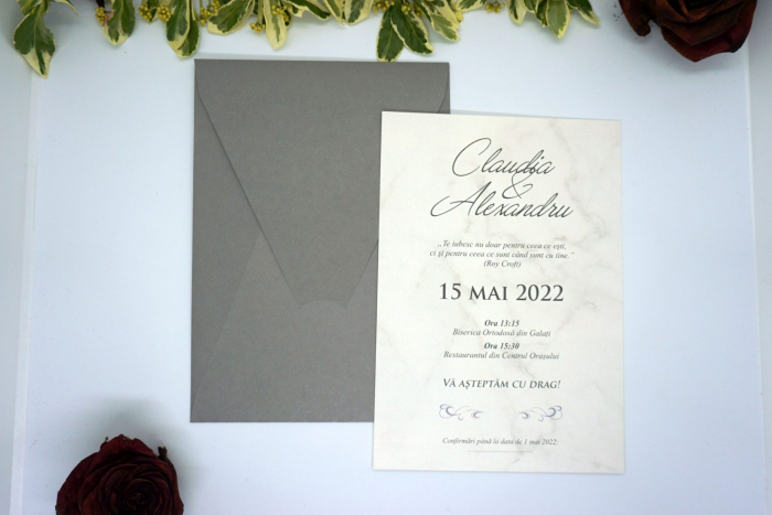 Invitatie de nunta eleganta gri cu model argintiu - cod 9194 [2]
