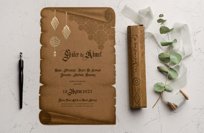 Invitatie de nunta pergament cu model auriu - cod 9199 [2]