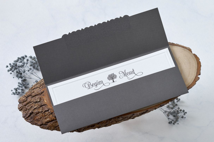 Invitatie de nunta eleganta gri cu model argintiu - cod 1112 [2]