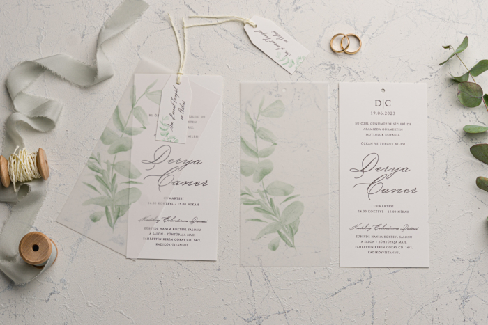 Invitatie de nunta delicata cu frunze si snur - cod 9233 [2]