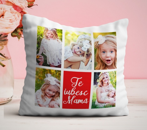Perna personalizata cu 5 poze - Te iubesc mama [2]