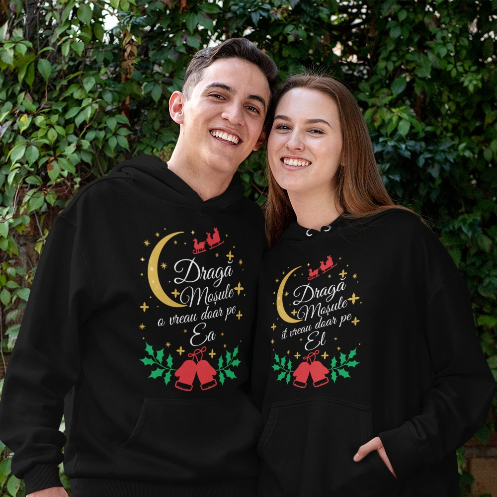 Set 2 Hanorace cuplu personalizate Craciun - Draga mosule o vreau doar pe ea / il vreau doar pe el [1]