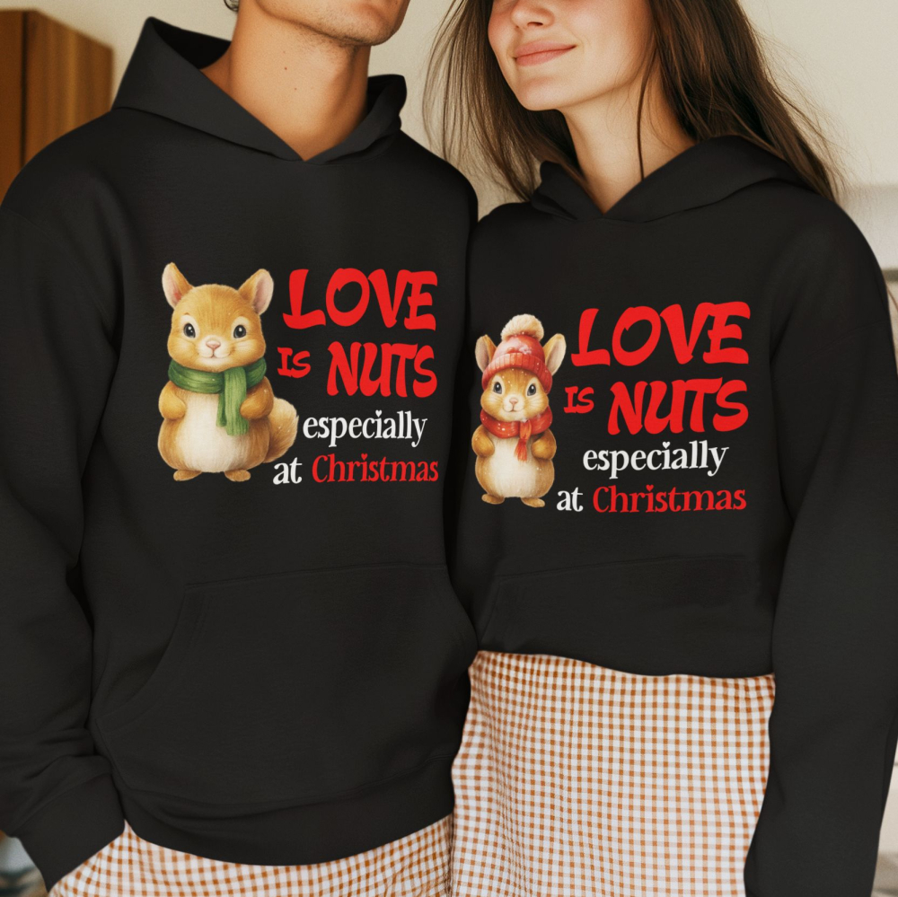 Set 2 Hanorace cuplu personalizate Craciun - Love is Nuts [1]