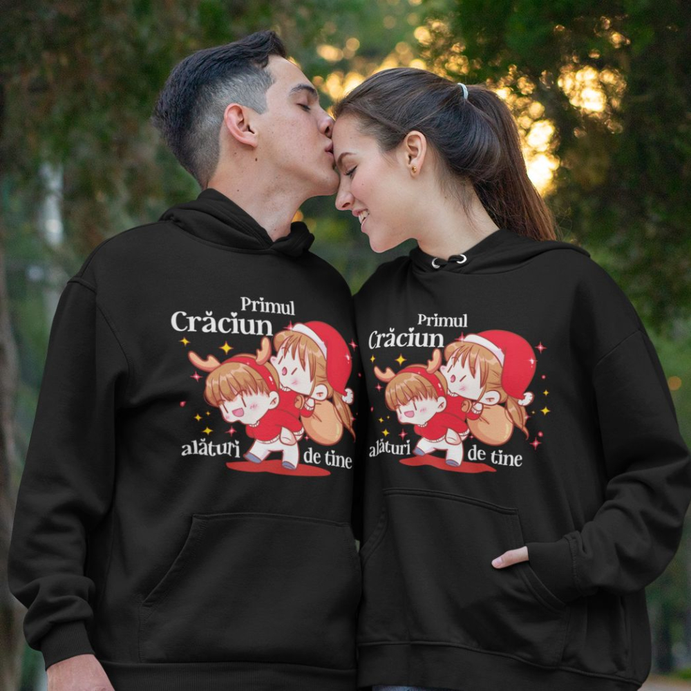 Set 2 Hanorace cuplu personalizate Craciun - Primul Craciun alaturi de tine [2]