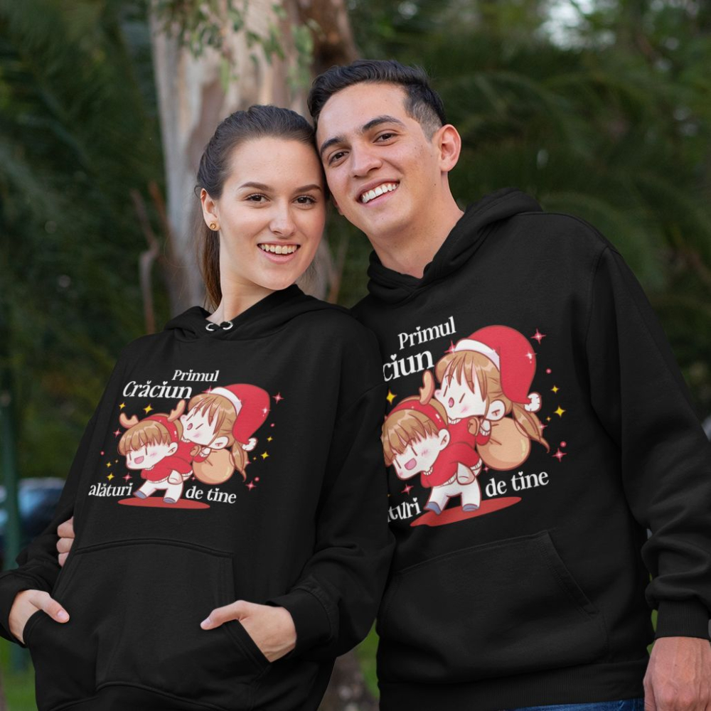 Set 2 Hanorace cuplu personalizate Craciun - Primul Craciun alaturi de tine [1]