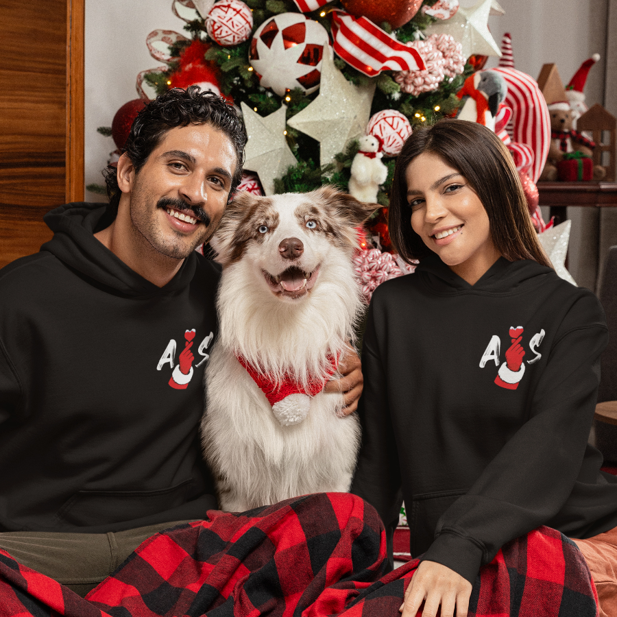 Set 2 Hanorace cuplu personalizate Craciun - Santa K-Heart + Initiale [1]