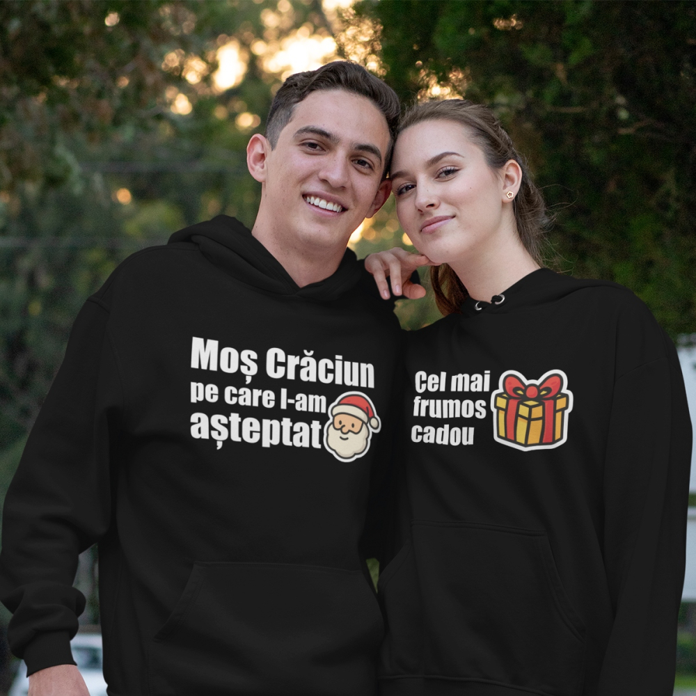 Set 2 Hanorace cuplu personalizate - Mos Craciun si cel mai frumos cadou [1]