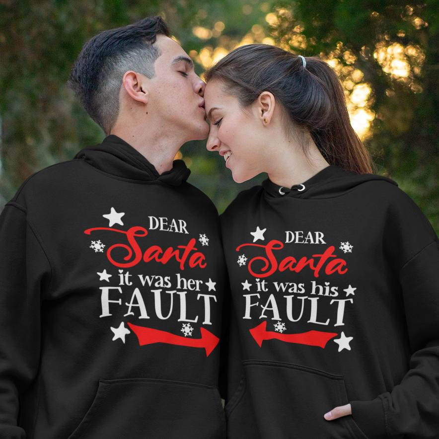 Set 2 Hanorace cuplu personalizate - Santa it was her/his fault [1]