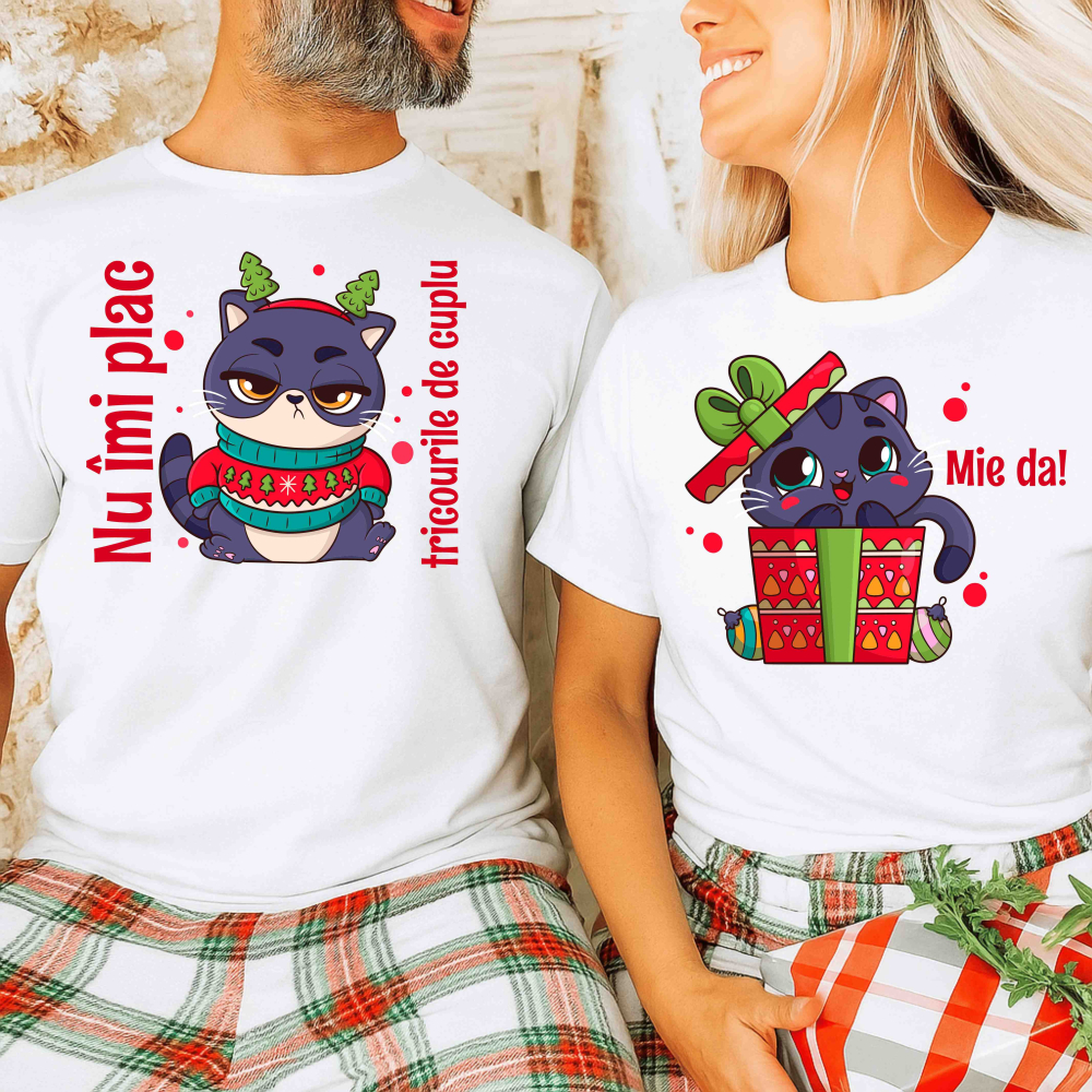 Set 2 Tricouri Cuplu Personalizate Craciun - Nu-mi plac tricourile de cuplu / Mie da [1]