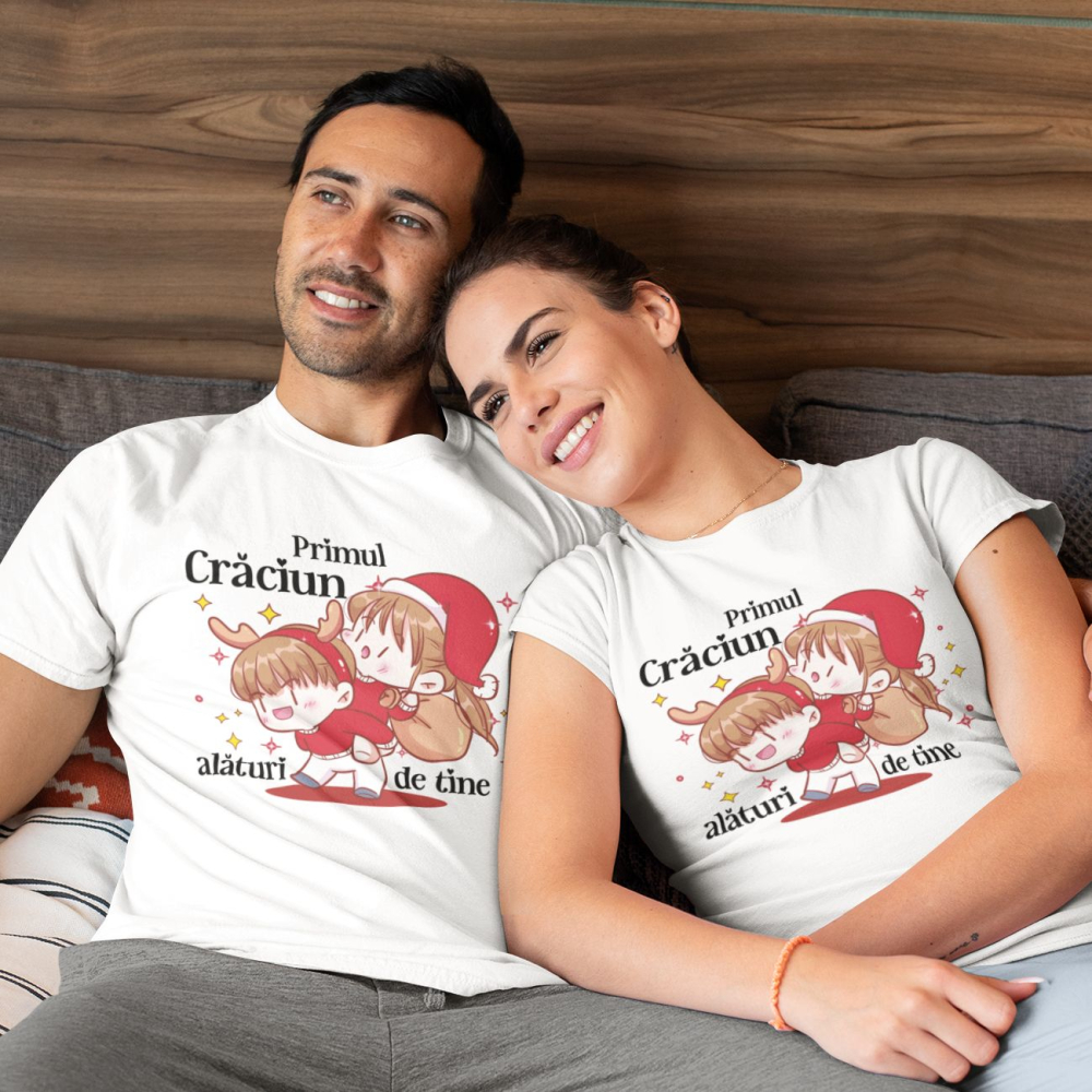 Set 2 Tricouri Cuplu Personalizate - Primul Craciun alaturi de tine [1]