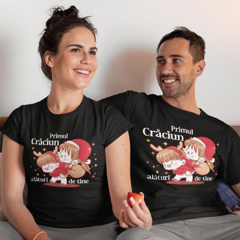 Set 2 Tricouri Cuplu Personalizate - Primul Craciun alaturi de tine [2]