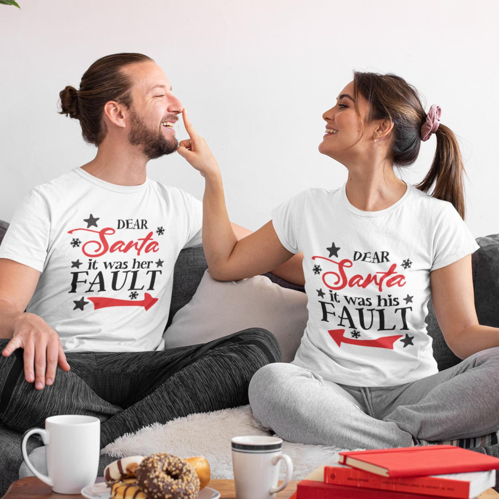 Set 2 Tricouri Cuplu Personalizate - Santa it was her/his fault [2]