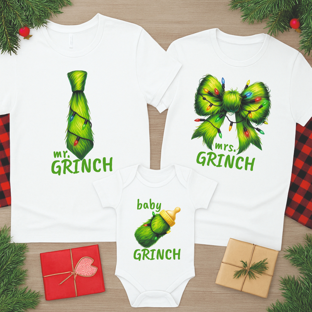 Set 3 Tricouri Personalizate Craciun - Mr Grinch, Mrs Grinch si Mini/Baby Grinch [2]