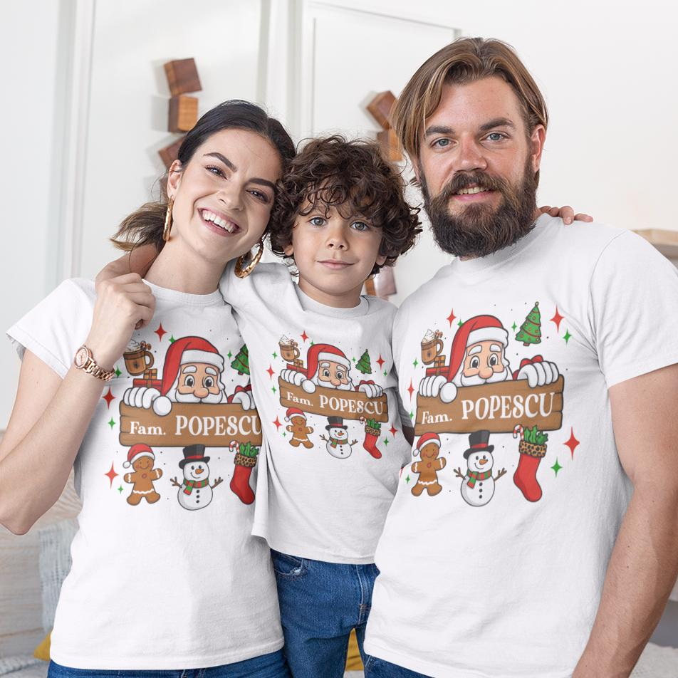 Set 3 Tricouri Personalizate si Body Craciun - Mos + Nume Familie [1]