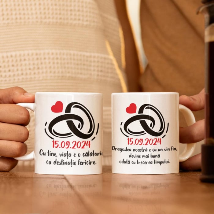 Set 2 Cani Personalizate Cuplu Aniversare - Verighete + data nuntii   [1]