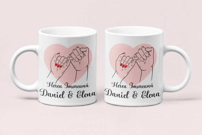 Set 2 Cani Personalizate cuplu - Mereu Impreuna Inima Nume Si Poza   [2]