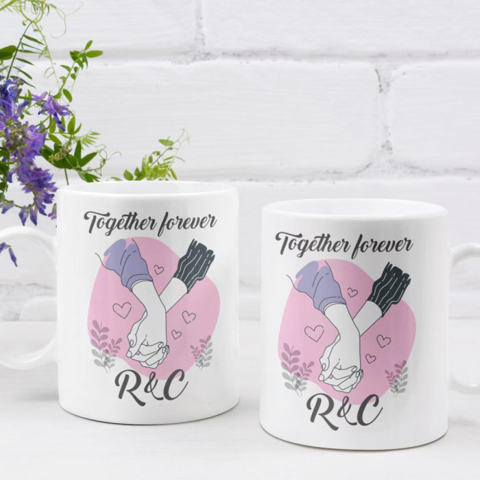 Set 2 Cani Personalizate cuplu - Together forever cu initiale   [1]
