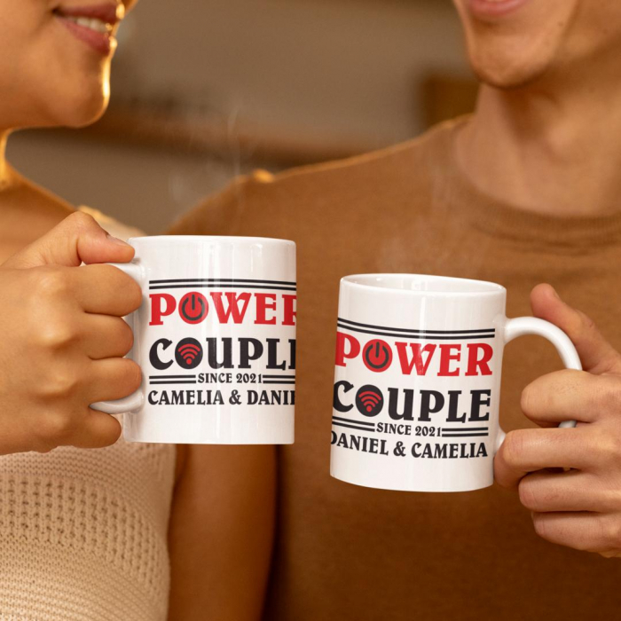 Set 2 Cani Personalizate cuplu - Power Couple + an si nume   [1]