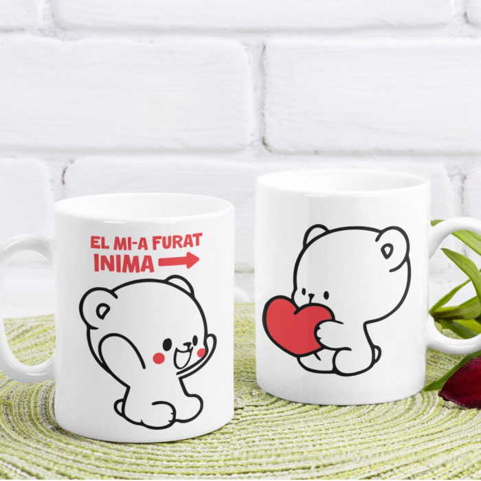 Set 2 Cani Personalizate cuplu - Ursulet El mi-a furat inima   [1]