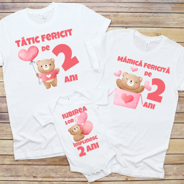 Set 3 Tricouri Aniversare Copii - Mamica si tatic fericit de 2 ani si iubirea lor   [1]
