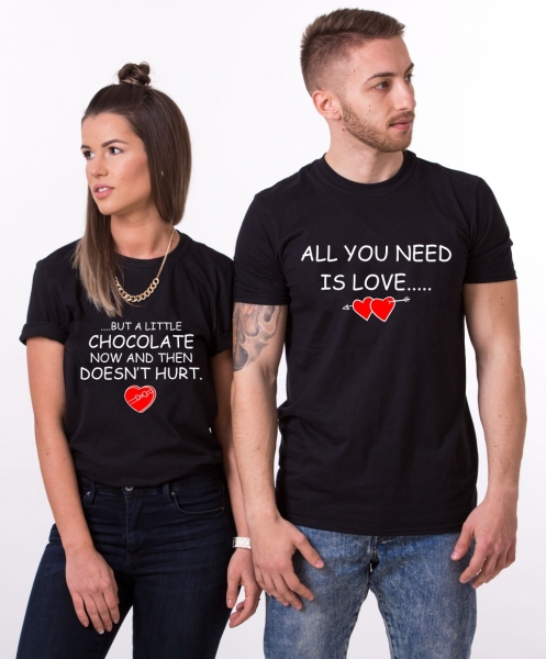 Set 2 Tricouri Cuplu Personalizate - All you need is Love and Chocolate   [2]